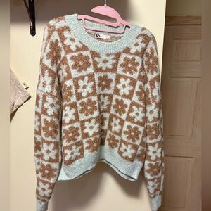 SO Floral Checkered Sweater in Brown and Cream